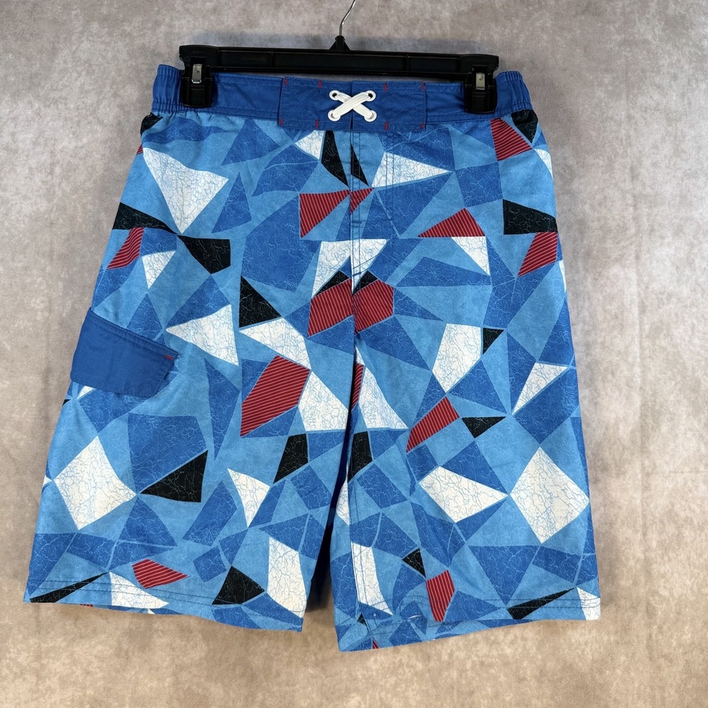 Cat & Jack Youth Swim Trunks XL (16) Blue Geometric Board Shorts Beach‎ Vacation